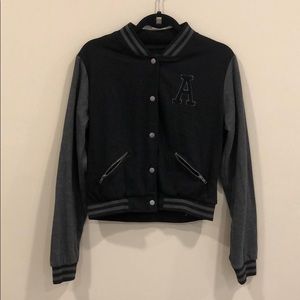Black cotton letterman’s jacket
